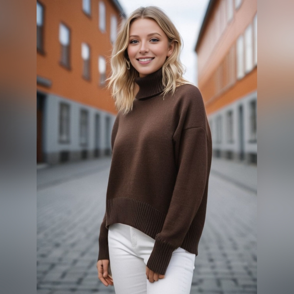 Basic Bae Turtleneck Dropped Shoulder Long Sleeve Sweater